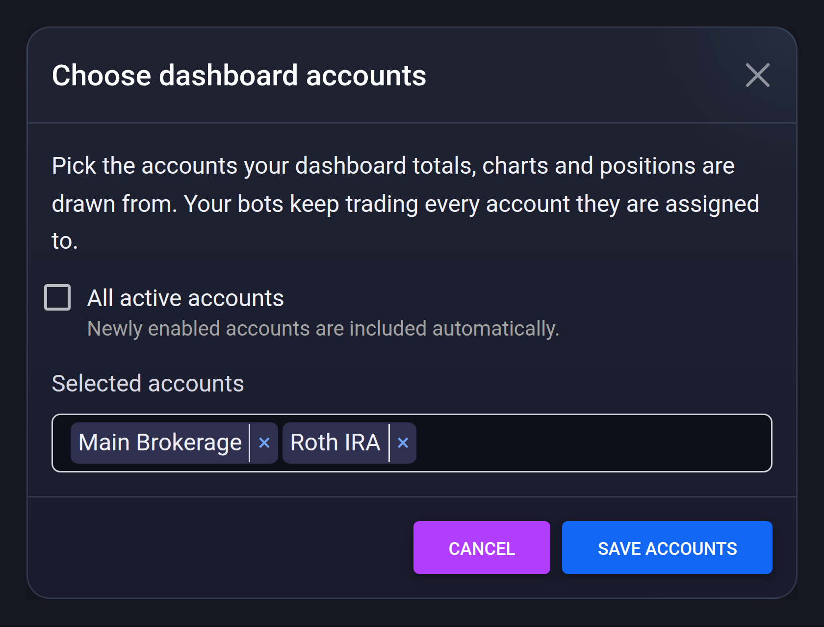 Pick Which Accounts Your Dashboard Shows